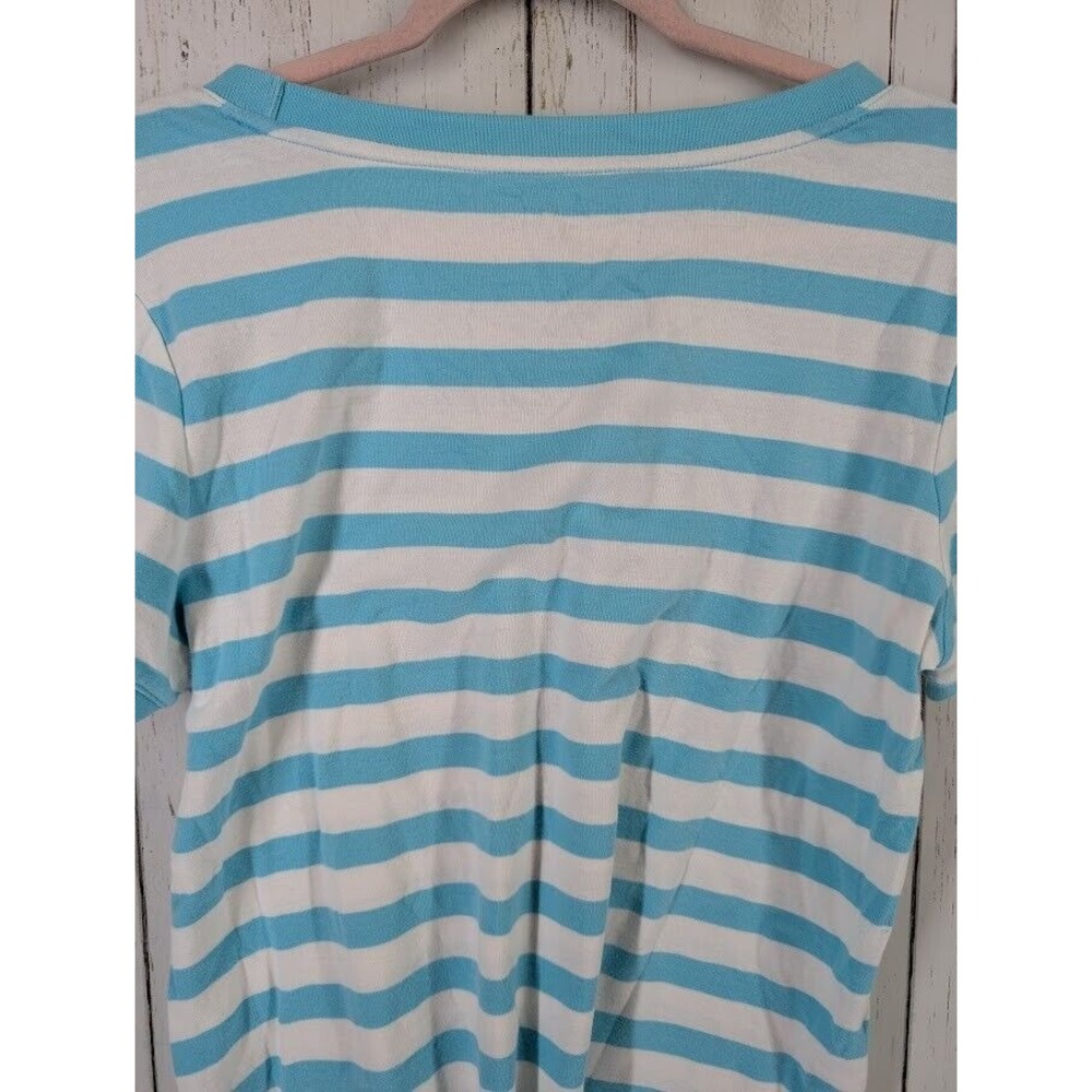 Croft Barrow‎ Size XL Blue White Stripe Short Sleeve Button Accent Cotton Top - Picture 6 of 7